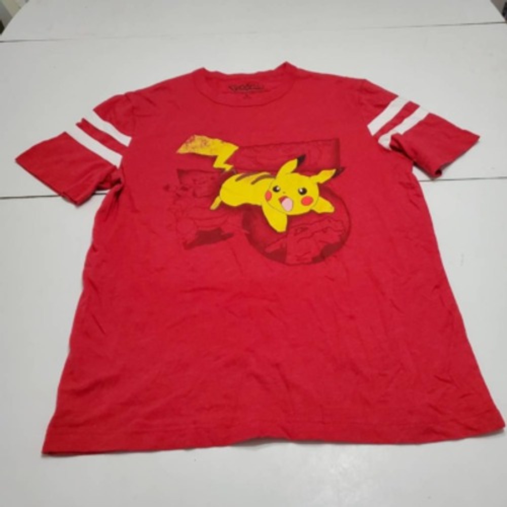 Pichu Pikachu Pokemon Mens Graphic T-Shirt Red Yellow Crew Neck Tee L